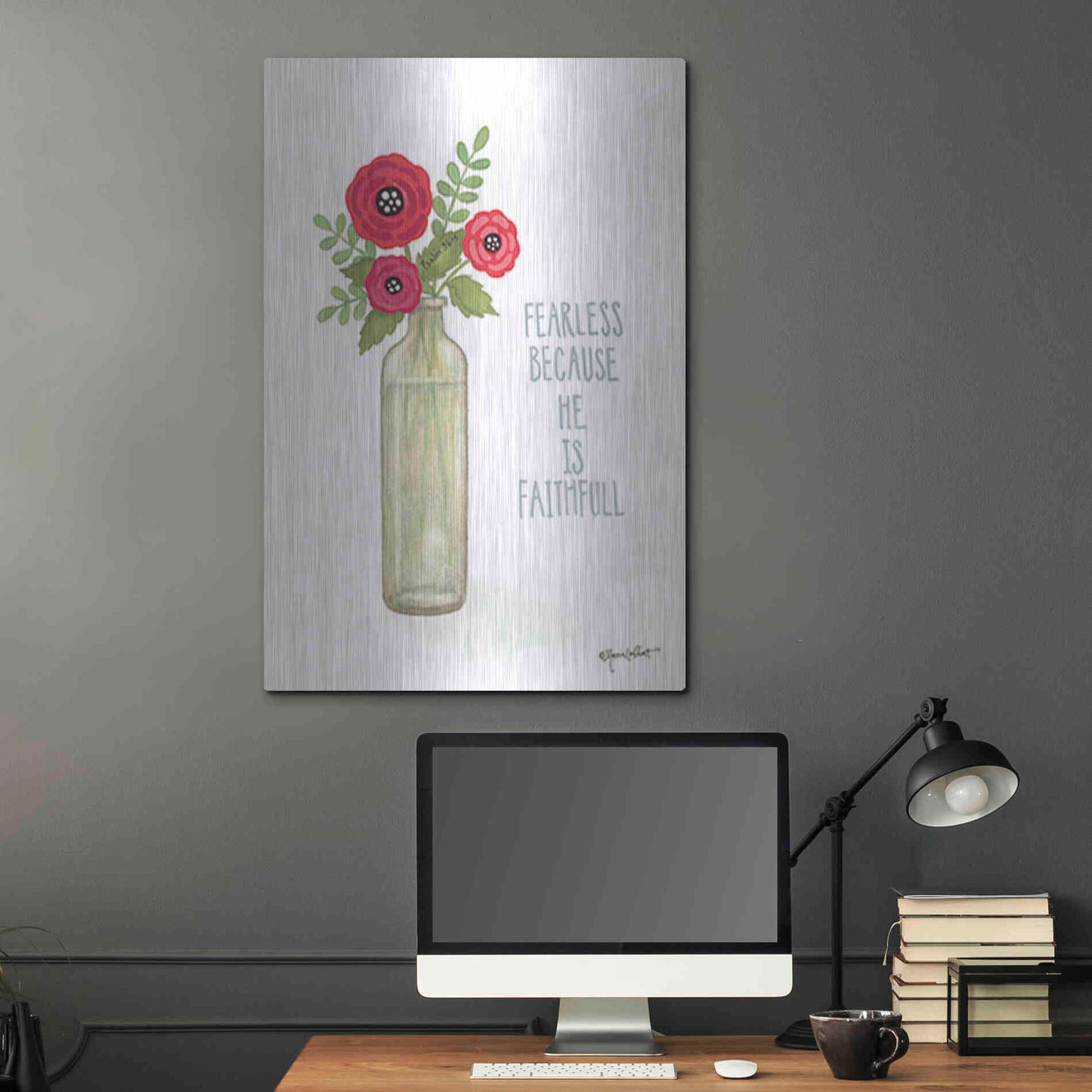 Luxe Metal Art 'Red Blossoms - Be Fearless' by Annie LaPoint, Metal Wall Art,24x36