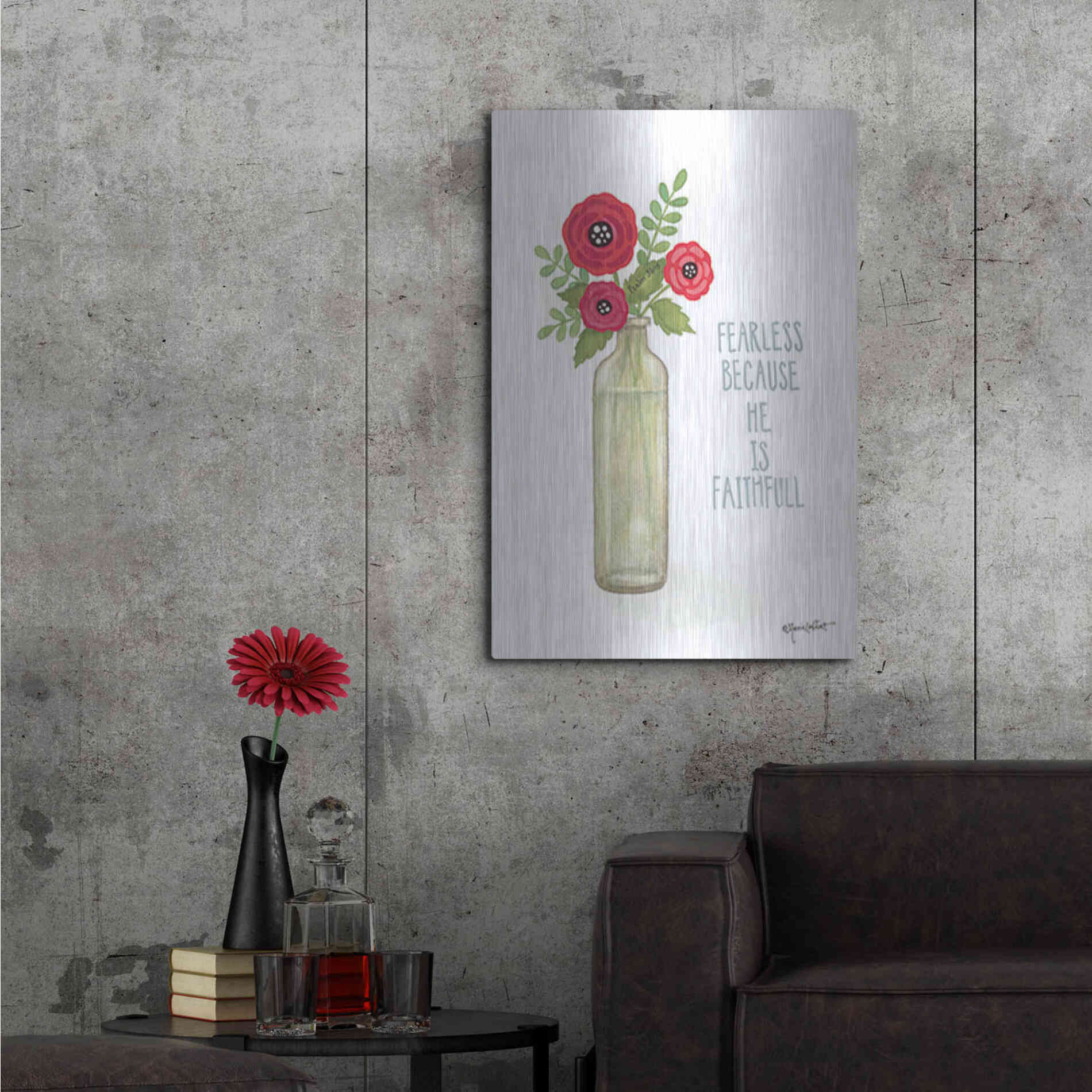 Luxe Metal Art 'Red Blossoms - Be Fearless' by Annie LaPoint, Metal Wall Art,24x36