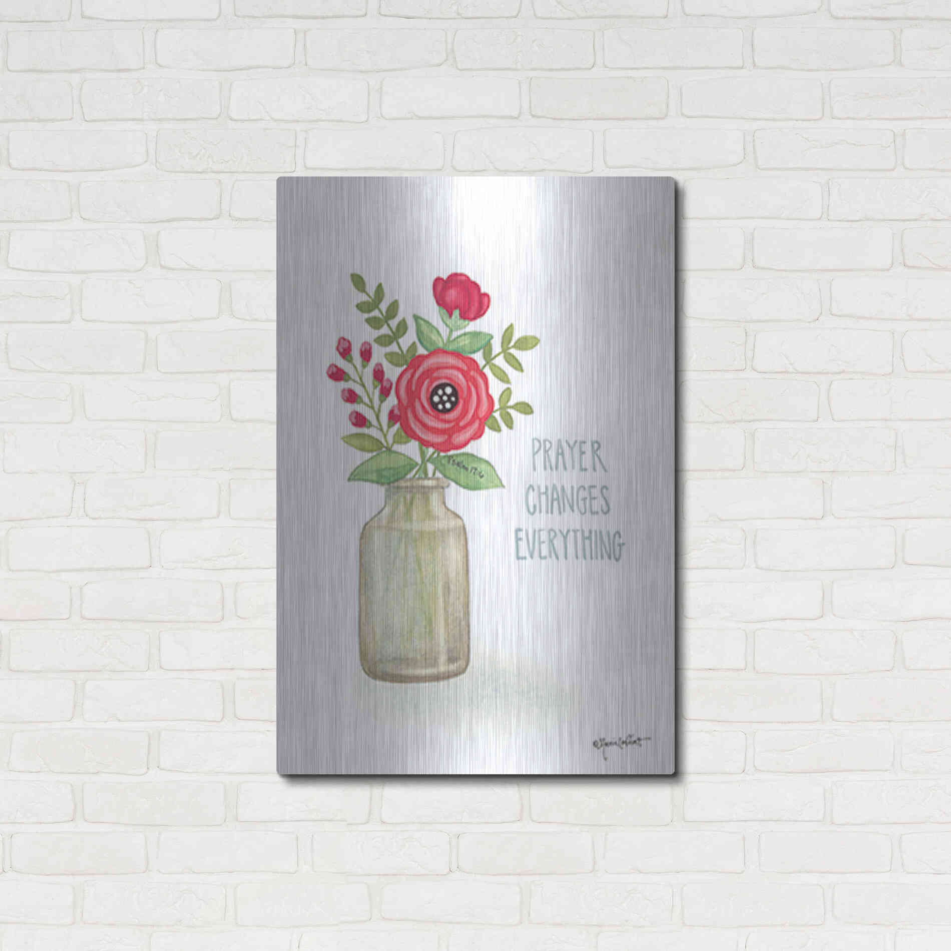 Luxe Metal Art 'Red Blossoms - It is Well' by Annie LaPoint, Metal Wall Art,24x36