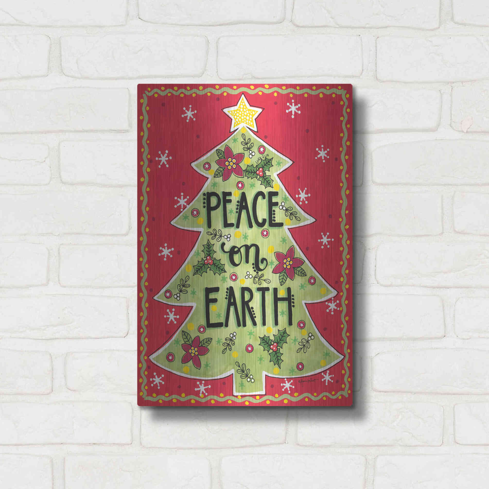 Luxe Metal Art 'Peace on Earth Tree' by Annie LaPoint, Metal Wall Art,12x16
