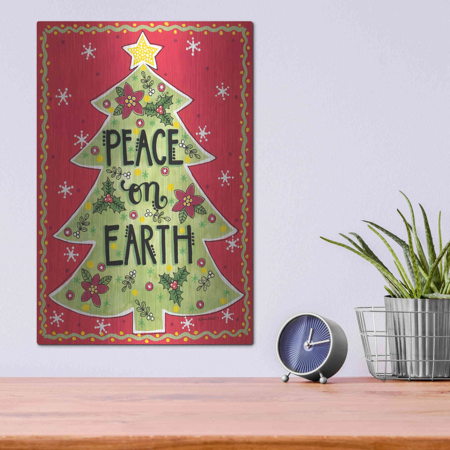 Luxe Metal Art 'Peace on Earth Tree' by Annie LaPoint, Metal Wall Art,12x16