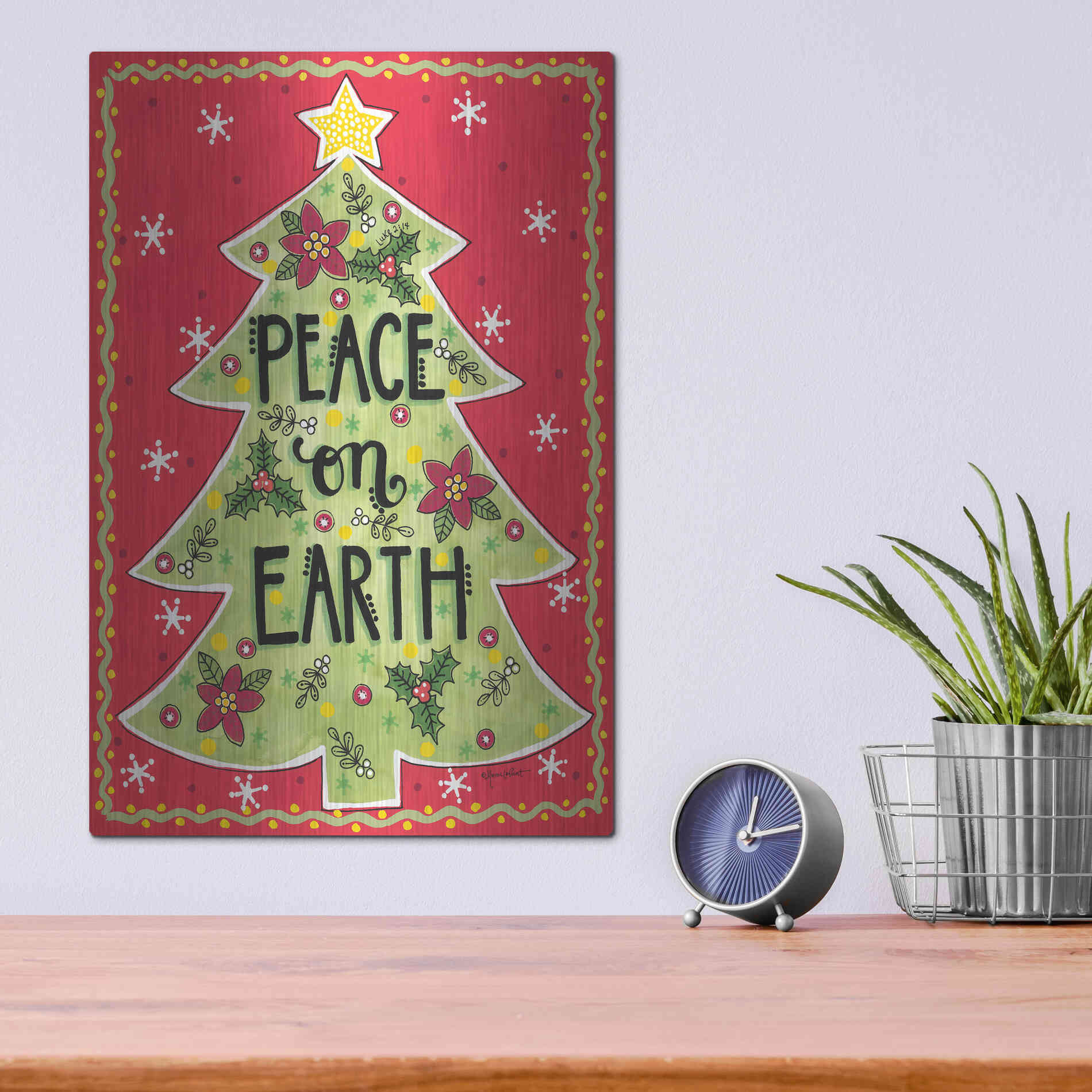 Luxe Metal Art 'Peace on Earth Tree' by Annie LaPoint, Metal Wall Art,12x16