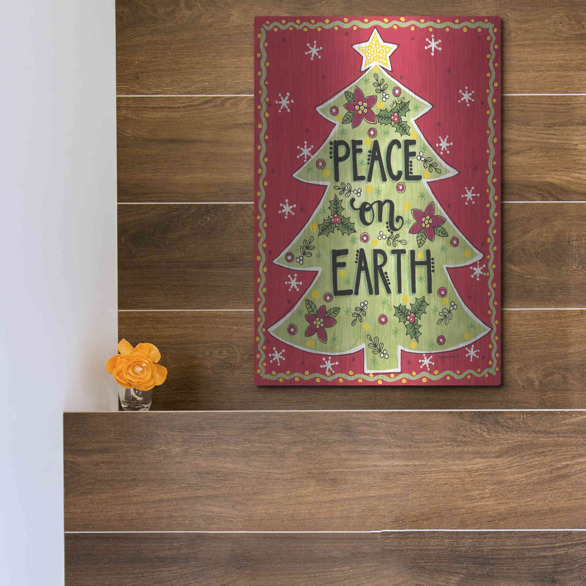 Luxe Metal Art 'Peace on Earth Tree' by Annie LaPoint, Metal Wall Art,12x16