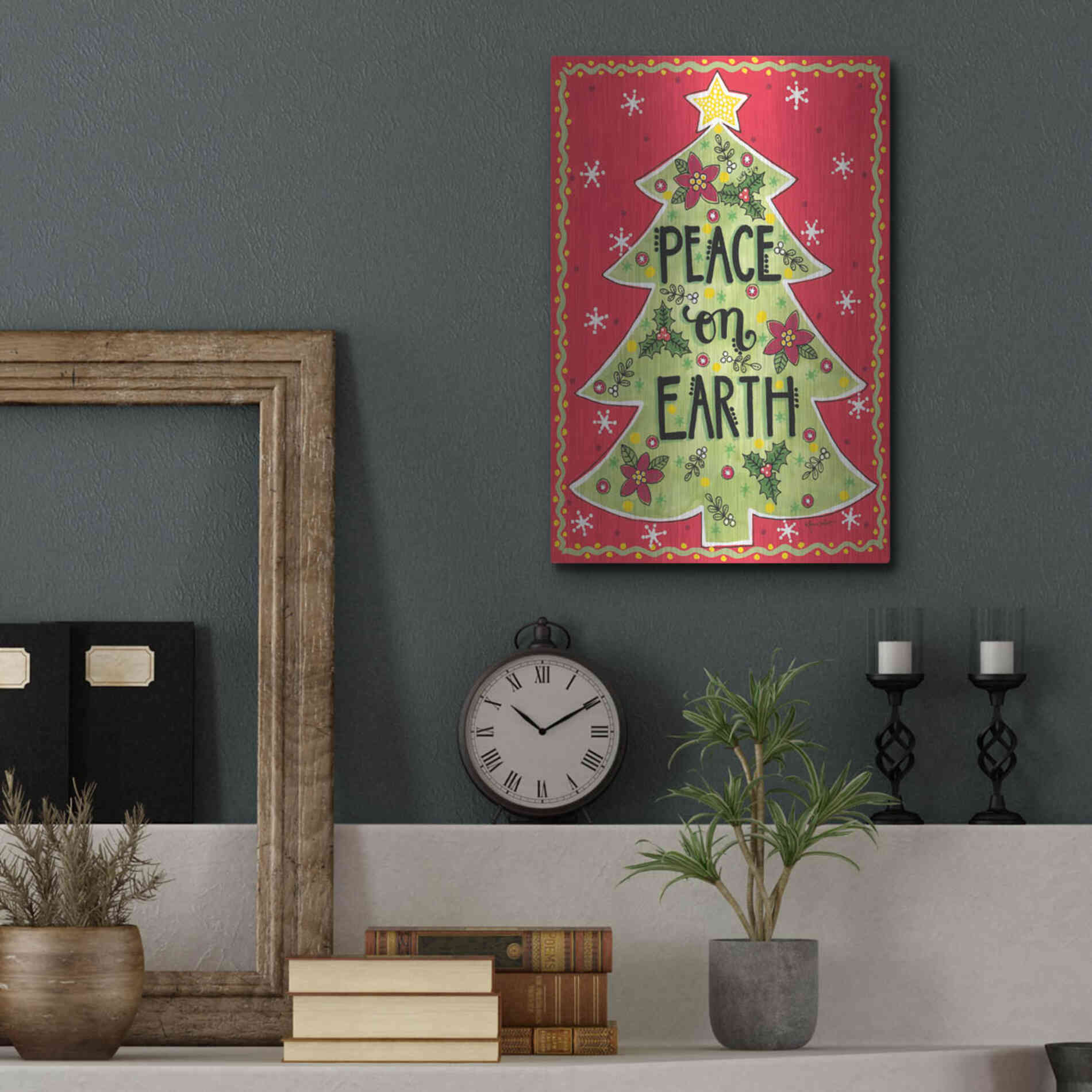 Luxe Metal Art 'Peace on Earth Tree' by Annie LaPoint, Metal Wall Art,12x16