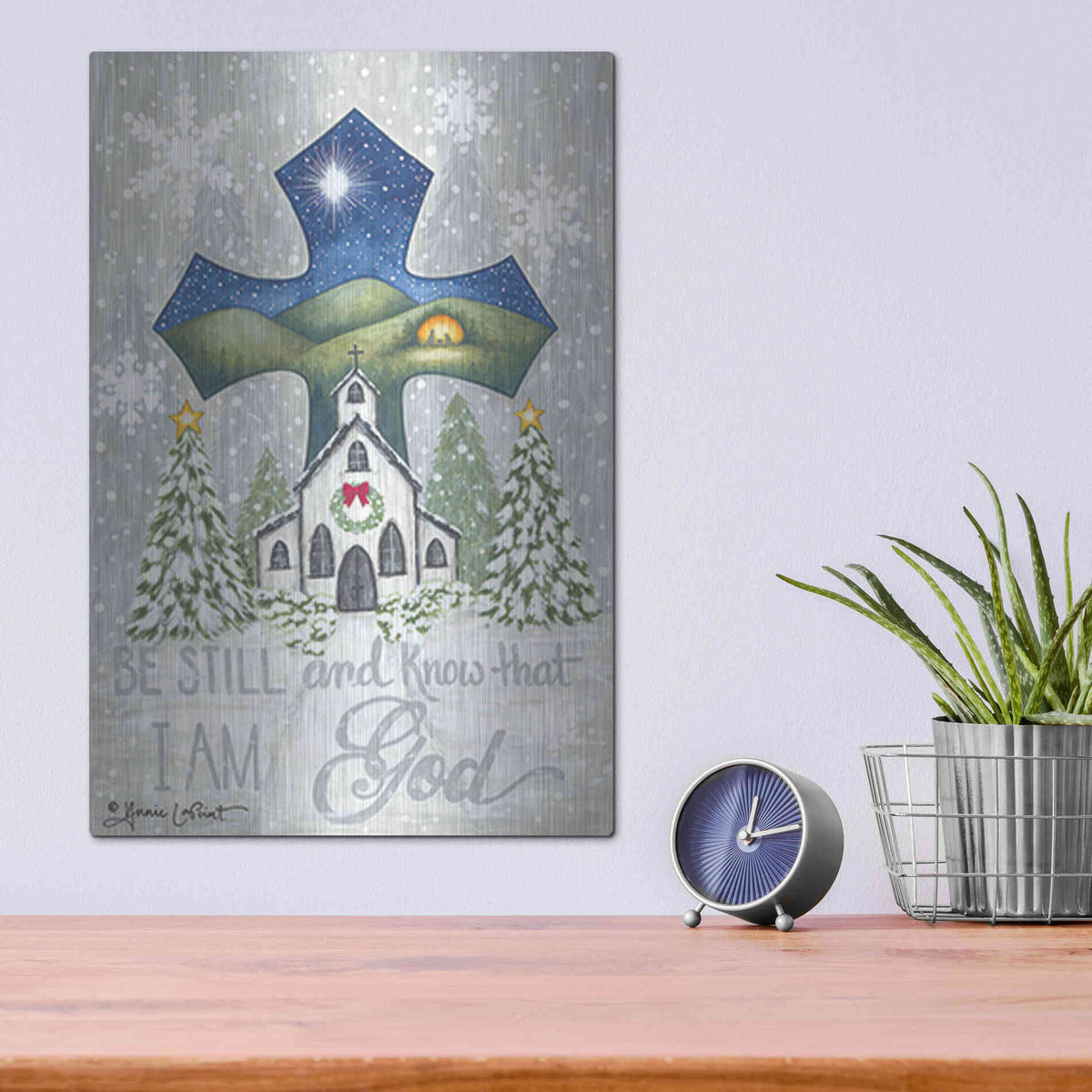 Luxe Metal Art 'Christmas Cross' by Annie LaPoint, Metal Wall Art,12x16