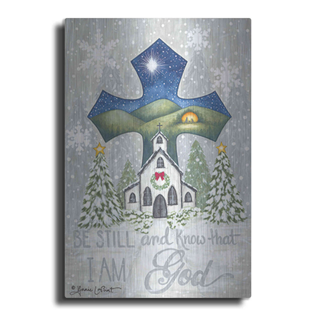 Luxe Metal Art 'Christmas Cross' by Annie LaPoint, Metal Wall Art