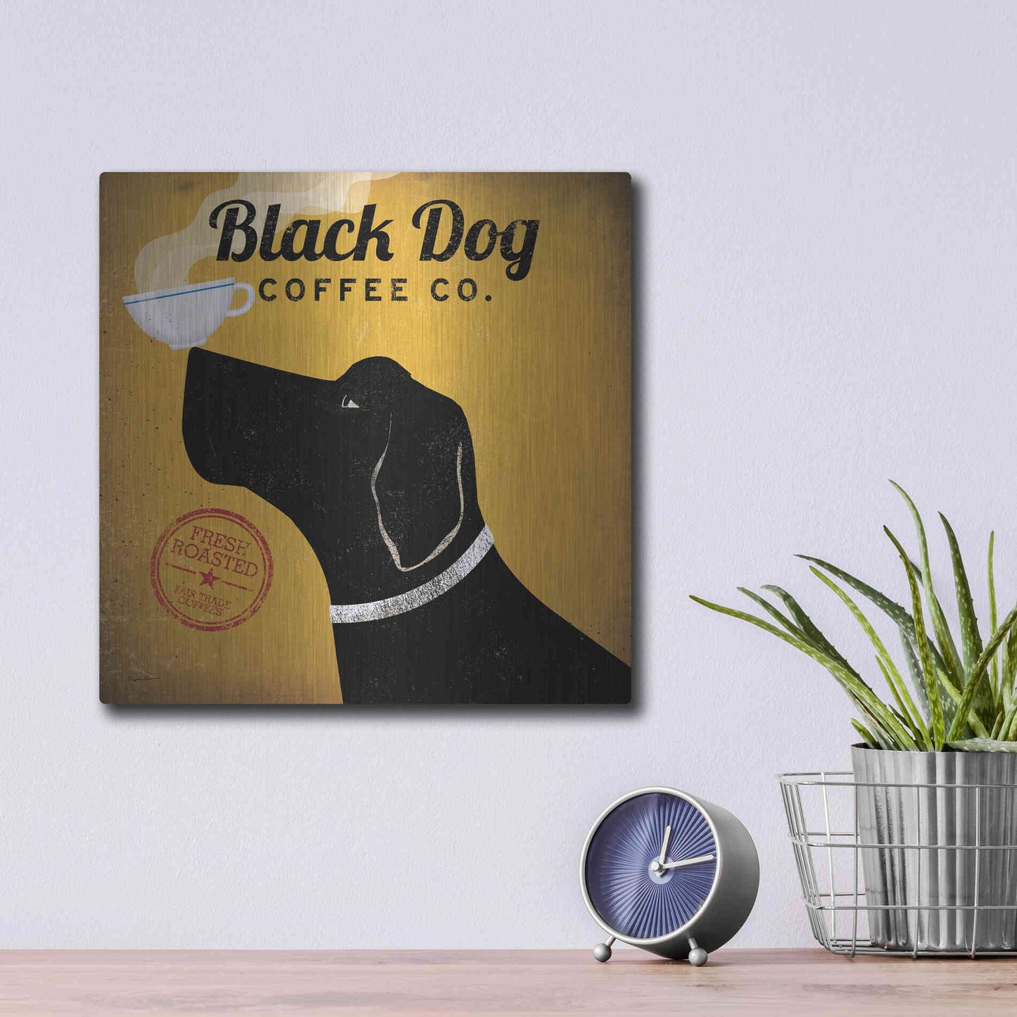 Luxe Metal Art 'Black Dog Coffee Co' by Ryan Fowler, Metal Wall Art,12x12