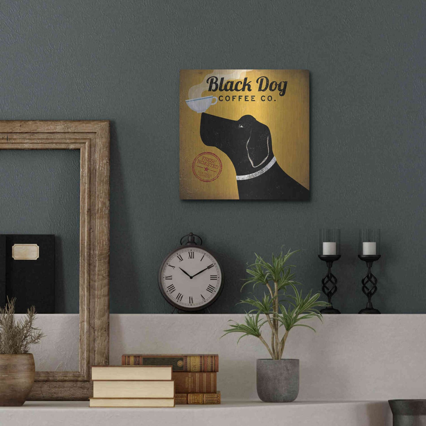 Luxe Metal Art 'Black Dog Coffee Co' by Ryan Fowler, Metal Wall Art,12x12