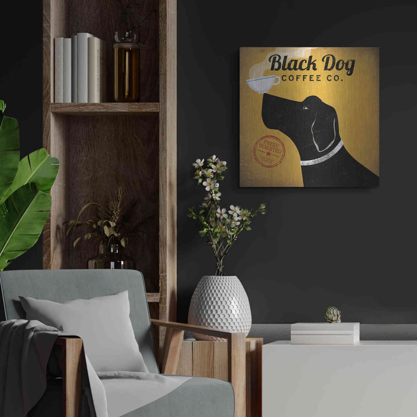 Luxe Metal Art 'Black Dog Coffee Co' by Ryan Fowler, Metal Wall Art,24x24