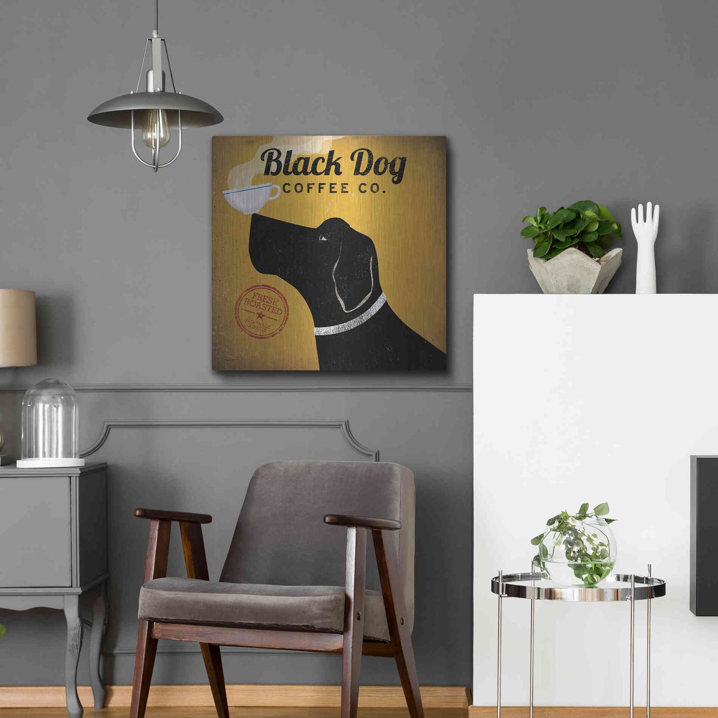 Luxe Metal Art 'Black Dog Coffee Co' by Ryan Fowler, Metal Wall Art,24x24