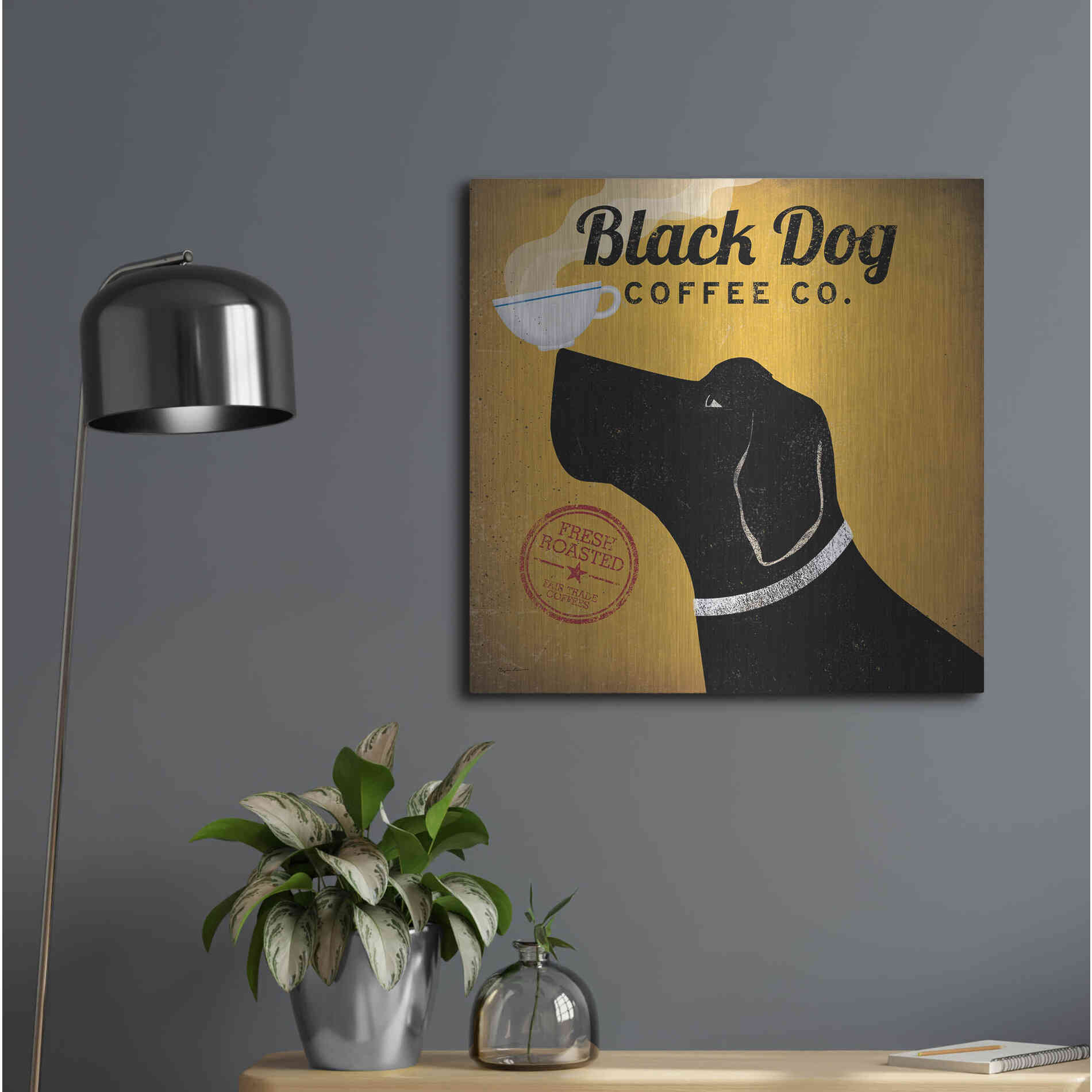 Luxe Metal Art 'Black Dog Coffee Co' by Ryan Fowler, Metal Wall Art,24x24