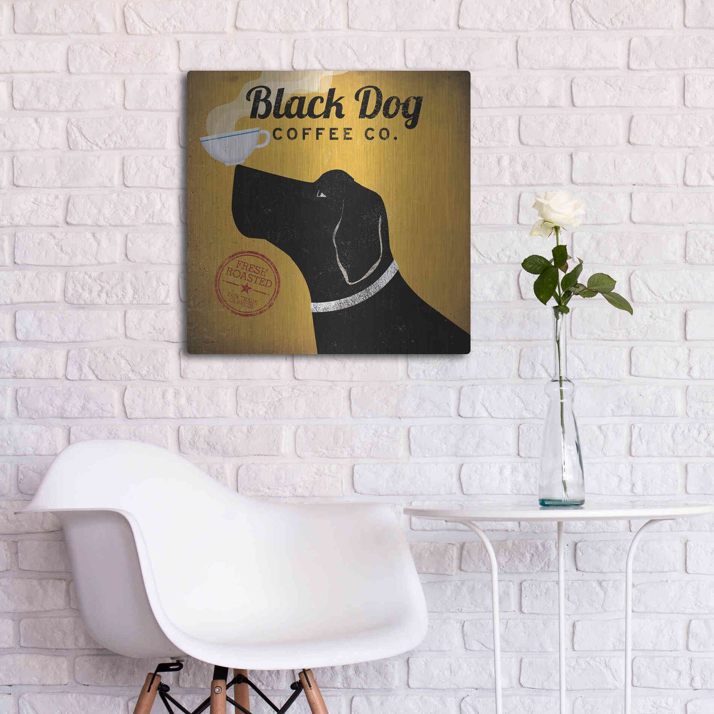 Luxe Metal Art 'Black Dog Coffee Co' by Ryan Fowler, Metal Wall Art,24x24