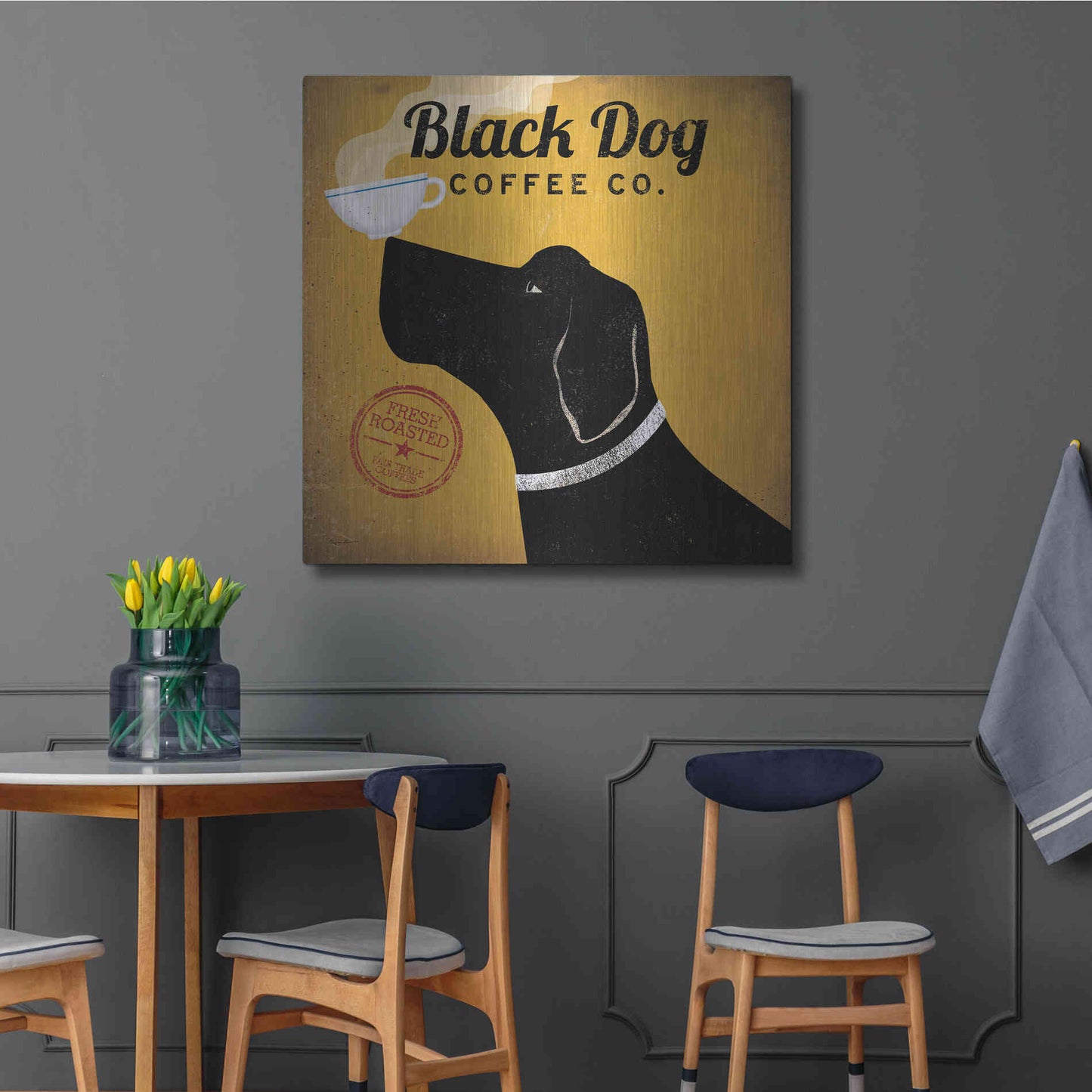 Luxe Metal Art 'Black Dog Coffee Co' by Ryan Fowler, Metal Wall Art,36x36