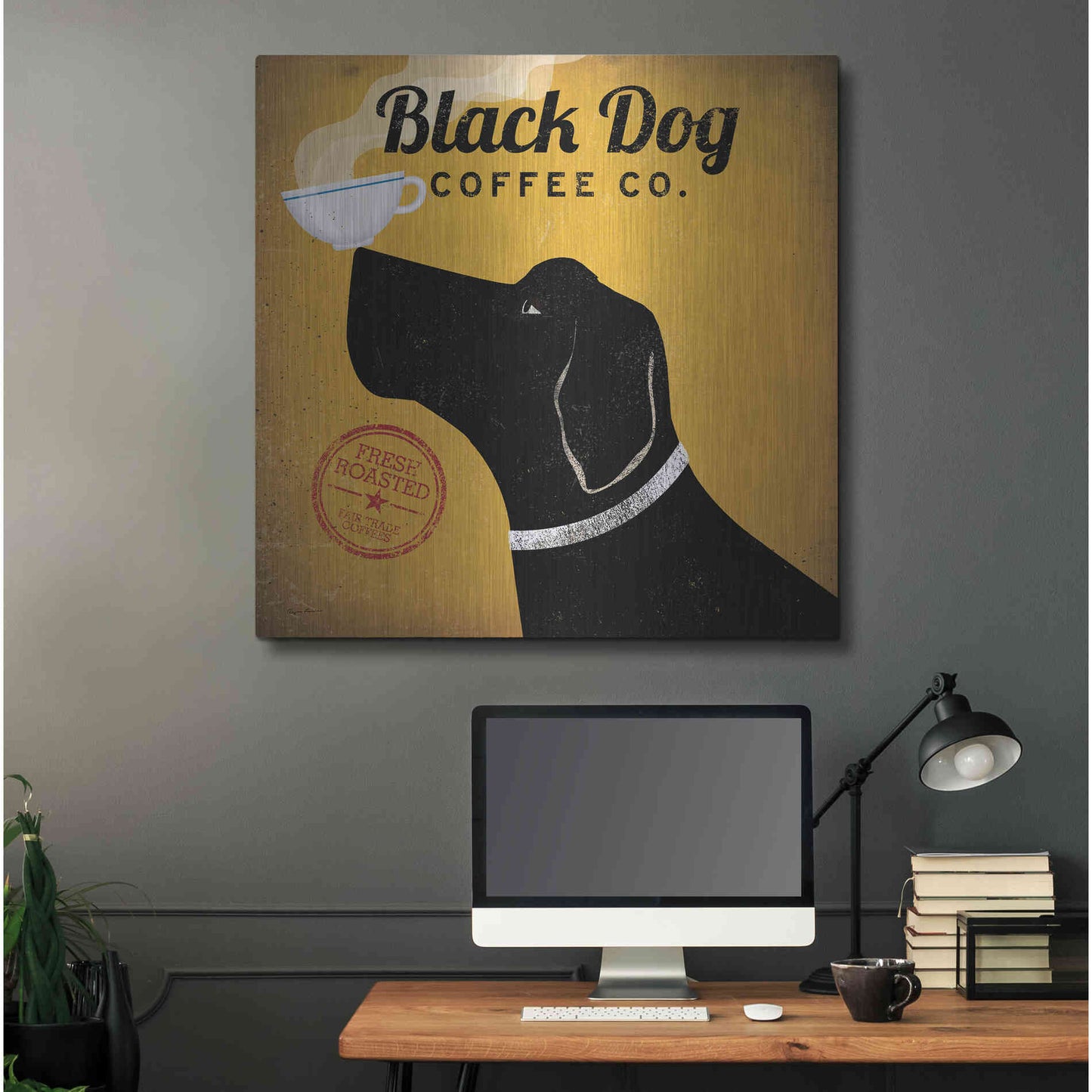 Luxe Metal Art 'Black Dog Coffee Co' by Ryan Fowler, Metal Wall Art,36x36