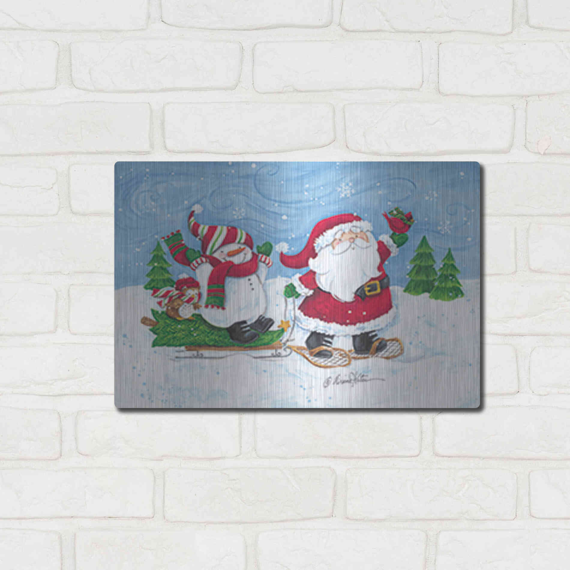 Luxe Metal Art 'Getting the Christmas Tree' by Diane Kater, Metal Wall Art,16x12