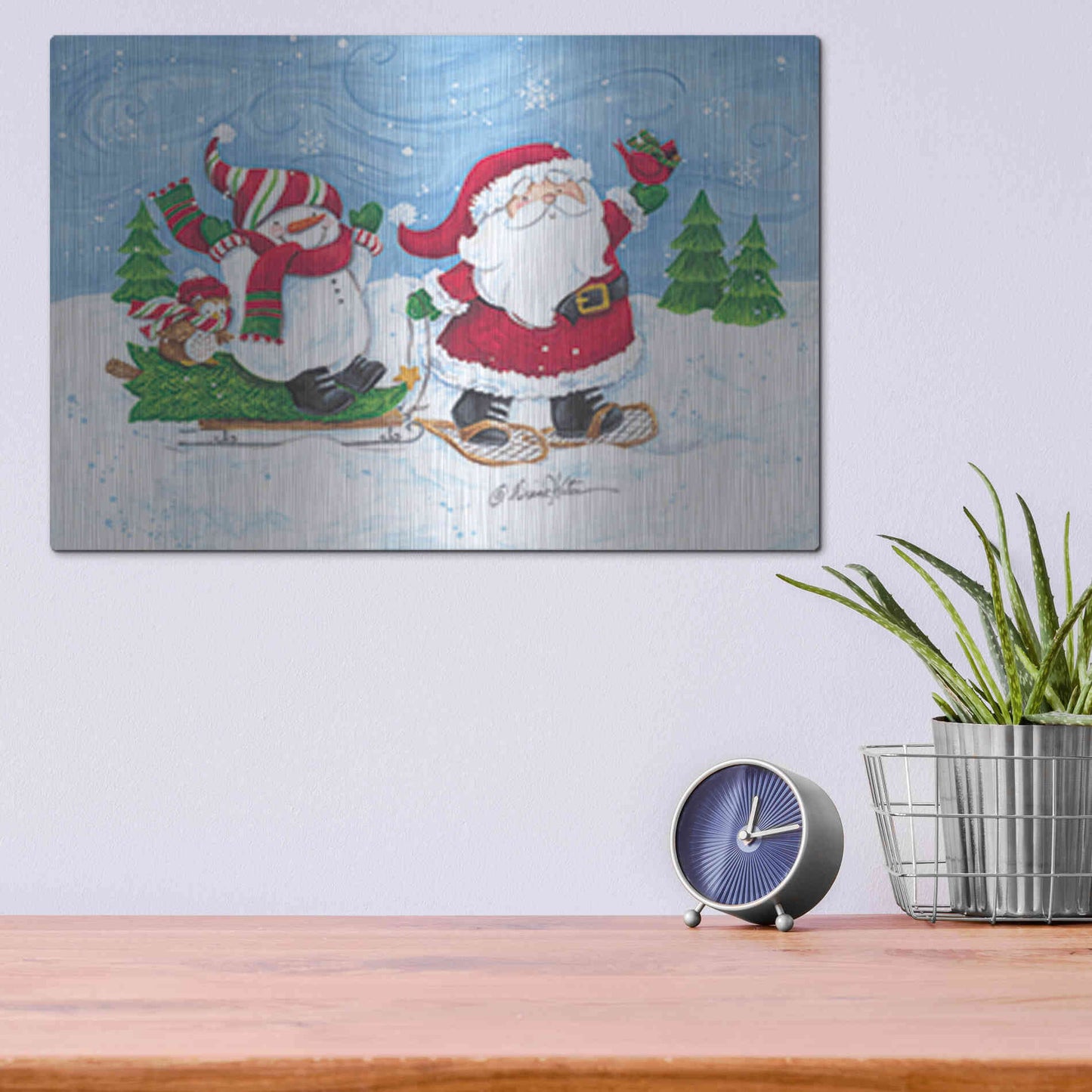 Luxe Metal Art 'Getting the Christmas Tree' by Diane Kater, Metal Wall Art,16x12