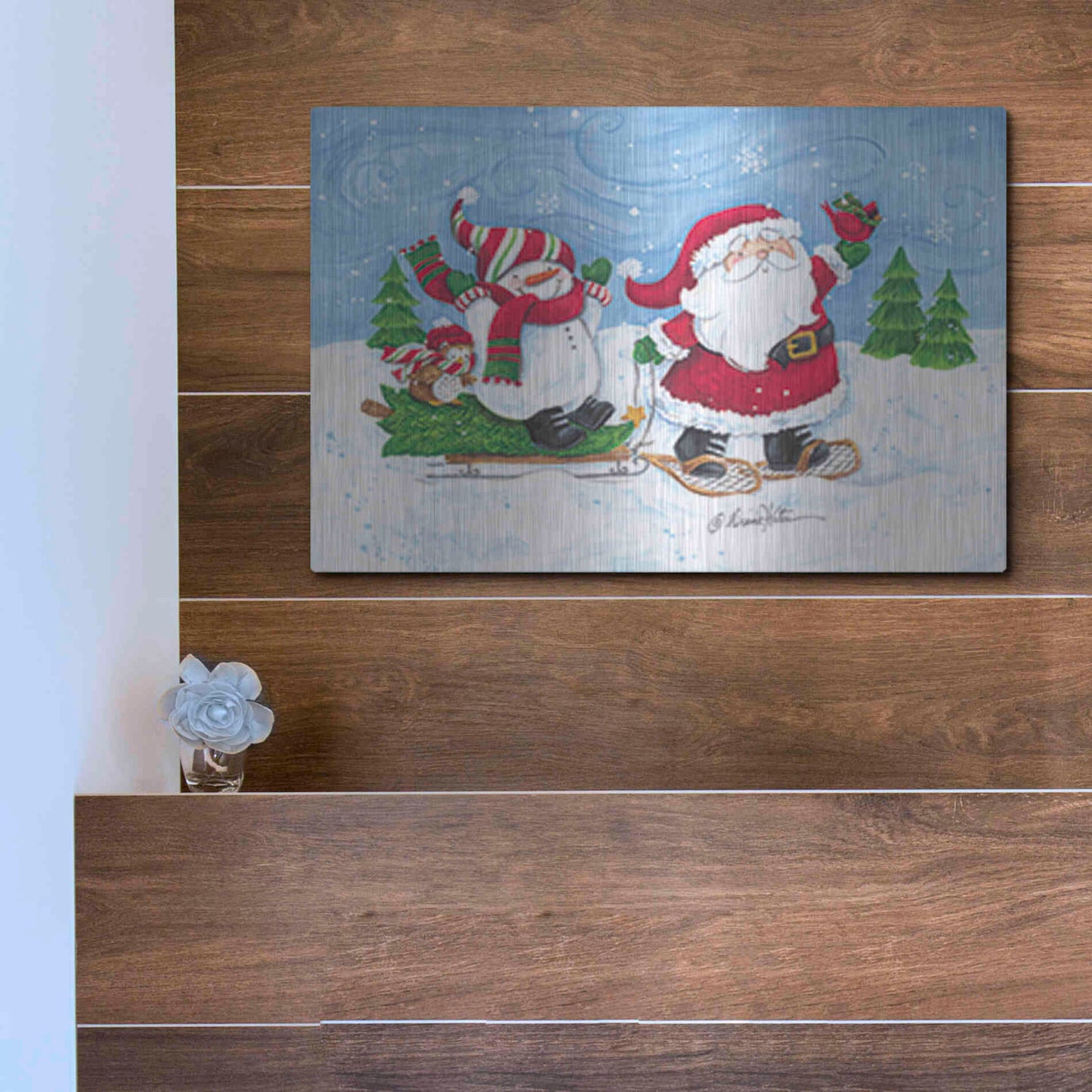 Luxe Metal Art 'Getting the Christmas Tree' by Diane Kater, Metal Wall Art,16x12