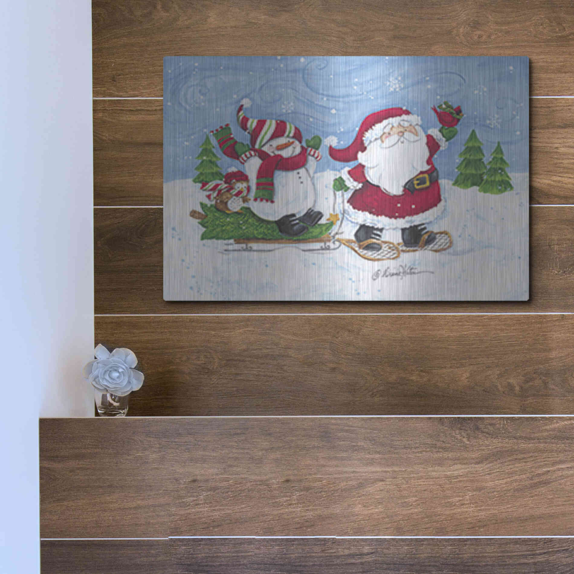 Luxe Metal Art 'Getting the Christmas Tree' by Diane Kater, Metal Wall Art,16x12