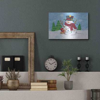 Luxe Metal Art 'Snowman and Christmas Lights' by Diane Kater, Metal Wall Art,16x12