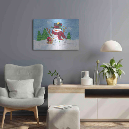 Luxe Metal Art 'Snowman and Christmas Lights' by Diane Kater, Metal Wall Art,24x16