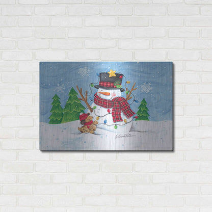 Luxe Metal Art 'Snowman and Christmas Lights' by Diane Kater, Metal Wall Art,36x24