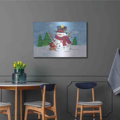 Luxe Metal Art 'Snowman and Christmas Lights' by Diane Kater, Metal Wall Art,36x24