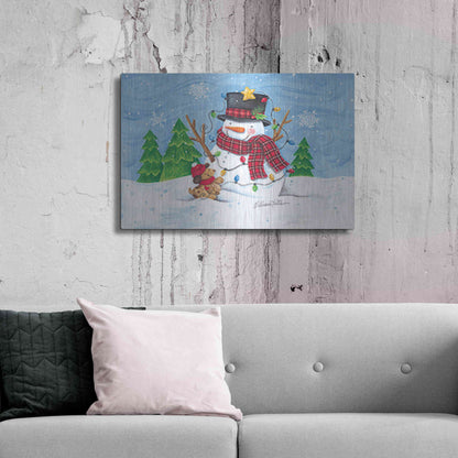 Luxe Metal Art 'Snowman and Christmas Lights' by Diane Kater, Metal Wall Art,36x24