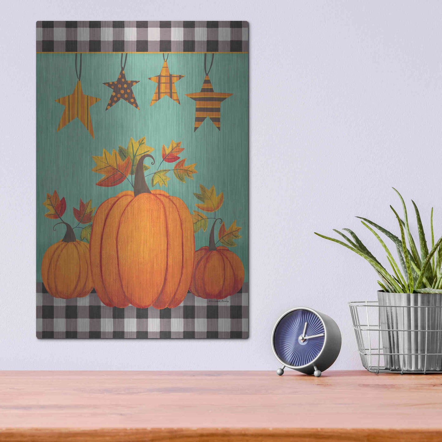 Luxe Metal Art 'Pumpkins & Stars' by Bernadette Deming, Metal Wall Art,12x16