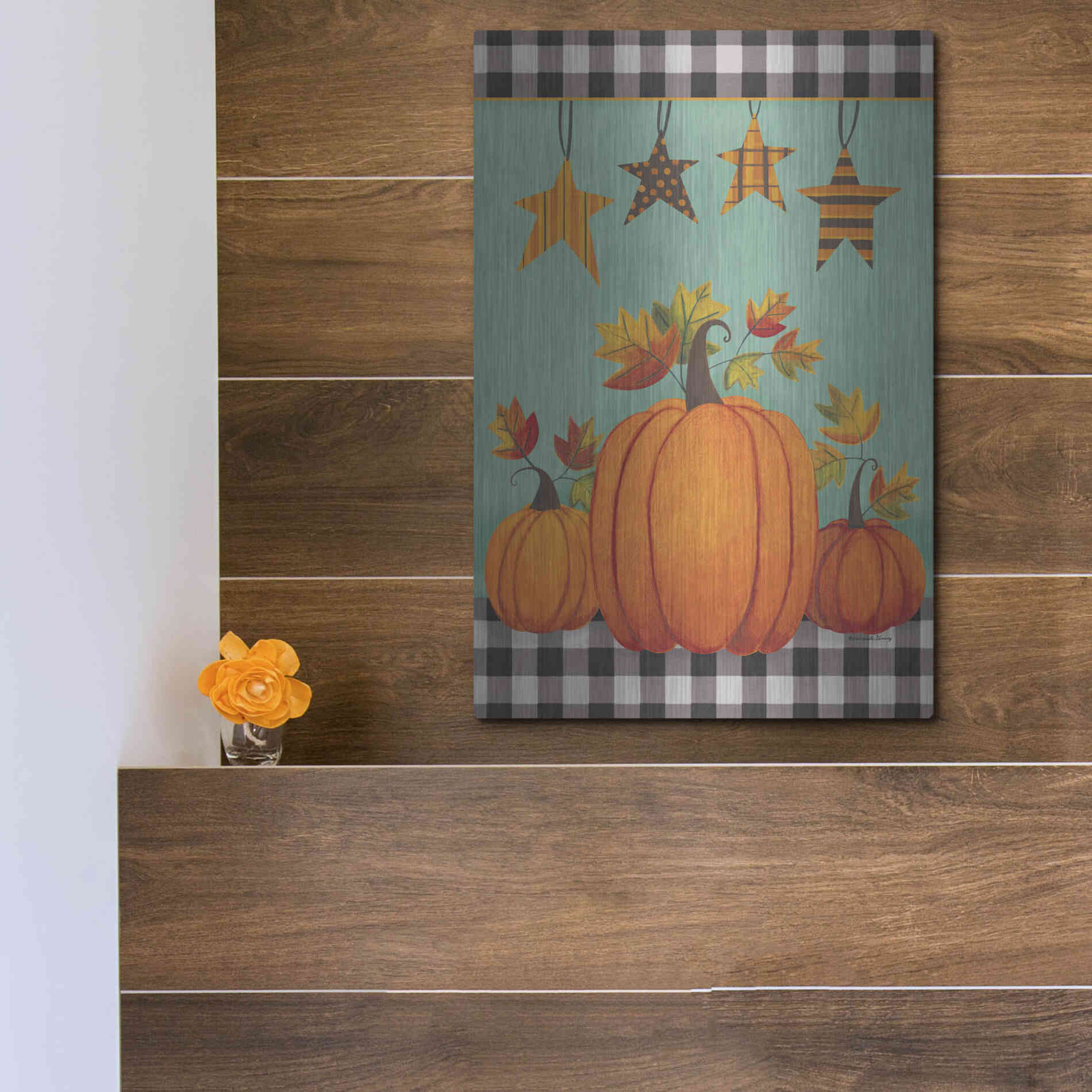 Luxe Metal Art 'Pumpkins & Stars' by Bernadette Deming, Metal Wall Art,12x16