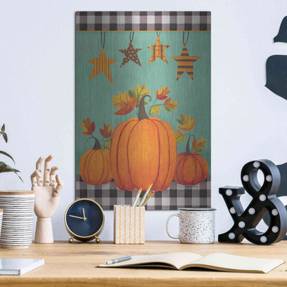 Luxe Metal Art 'Pumpkins & Stars' by Bernadette Deming, Metal Wall Art,12x16