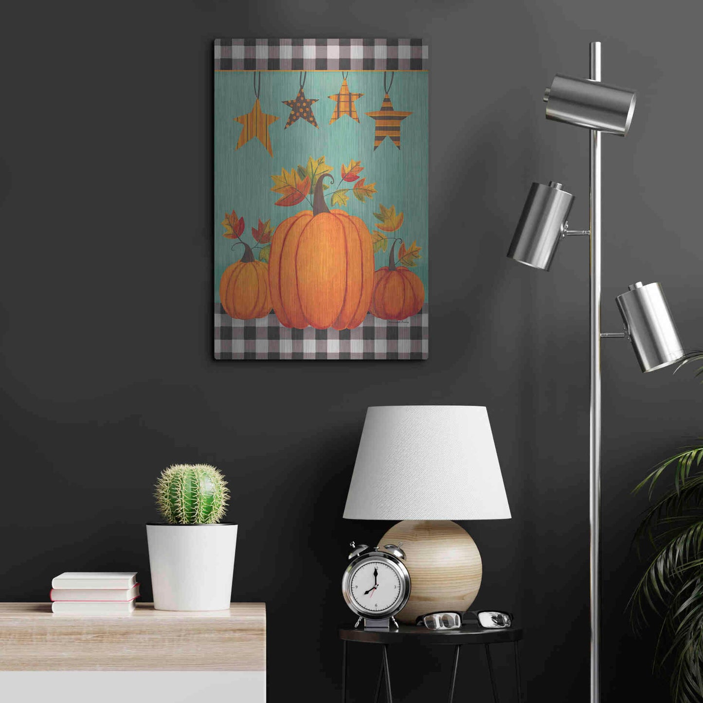 Luxe Metal Art 'Pumpkins & Stars' by Bernadette Deming, Metal Wall Art,16x24