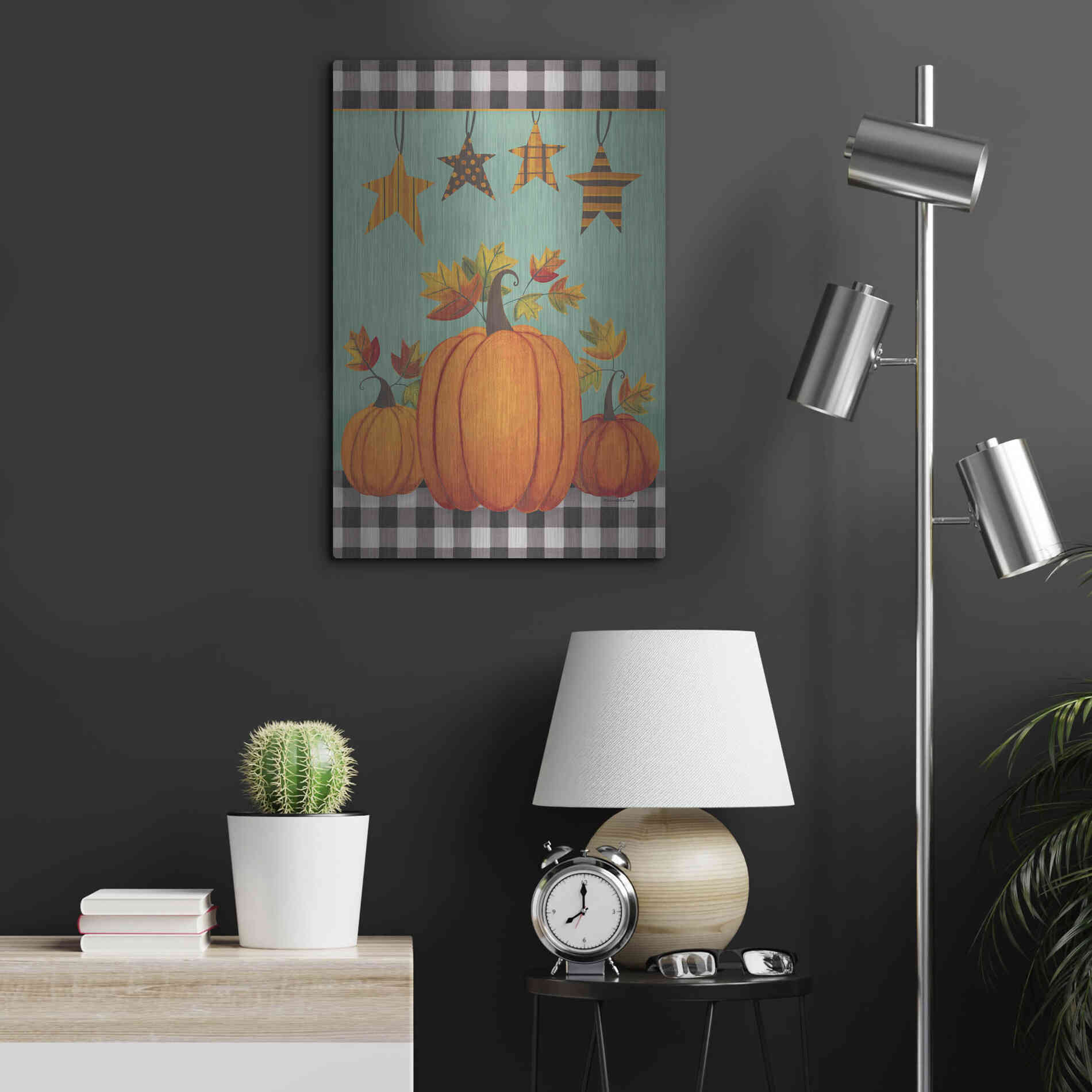 Luxe Metal Art 'Pumpkins & Stars' by Bernadette Deming, Metal Wall Art,16x24