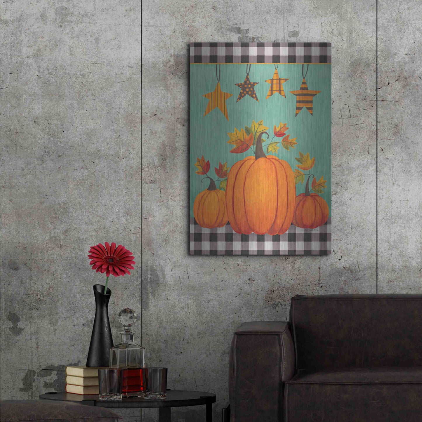 Luxe Metal Art 'Pumpkins & Stars' by Bernadette Deming, Metal Wall Art,24x36