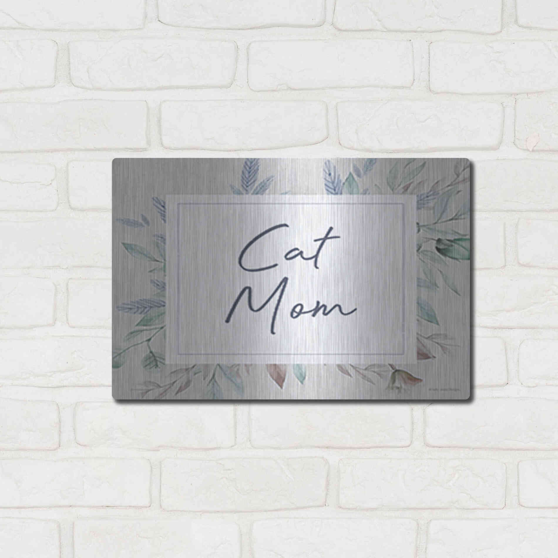 Luxe Metal Art 'Cat Mom' by Lady Louise Designs, Metal Wall Art,16x12