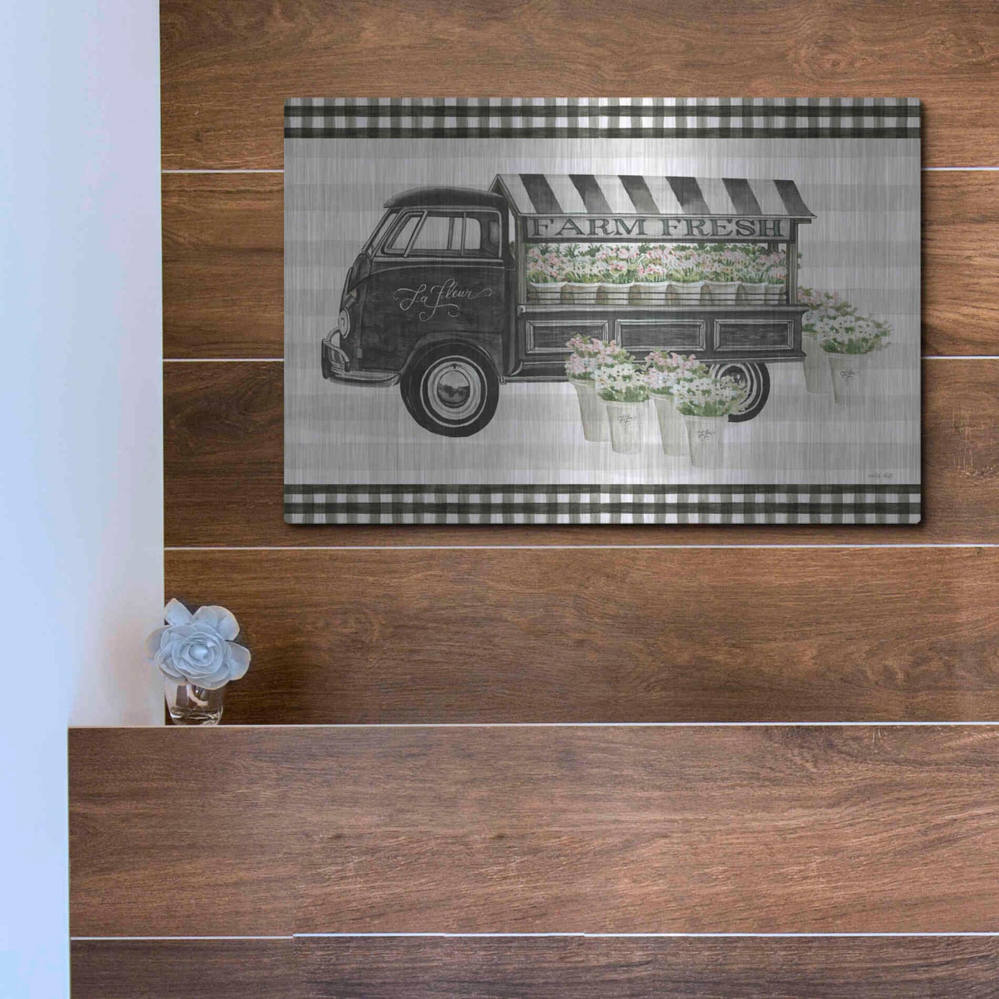 Luxe Metal Art 'Farm Fresh Flower Truck' by Cindy Jacobs, Metal Wall Art,16x12