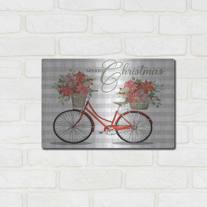 Luxe Metal Art 'Merry Christmas Bicycle I' by Cindy Jacobs, Metal Wall Art,16x12