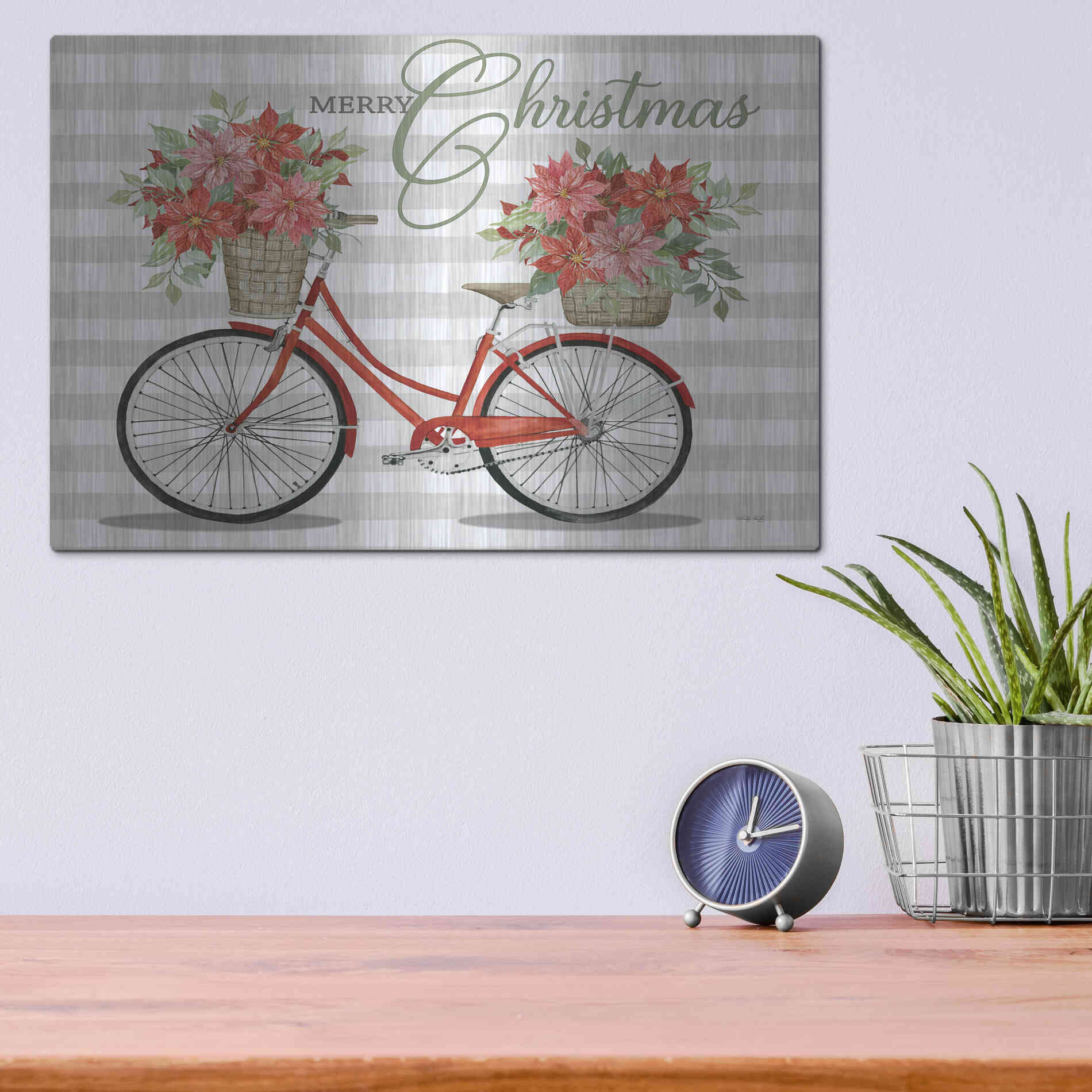 Luxe Metal Art 'Merry Christmas Bicycle I' by Cindy Jacobs, Metal Wall Art,16x12