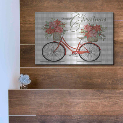 Luxe Metal Art 'Merry Christmas Bicycle I' by Cindy Jacobs, Metal Wall Art,16x12