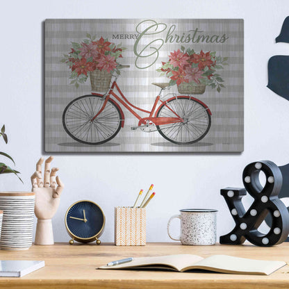 Luxe Metal Art 'Merry Christmas Bicycle I' by Cindy Jacobs, Metal Wall Art,16x12