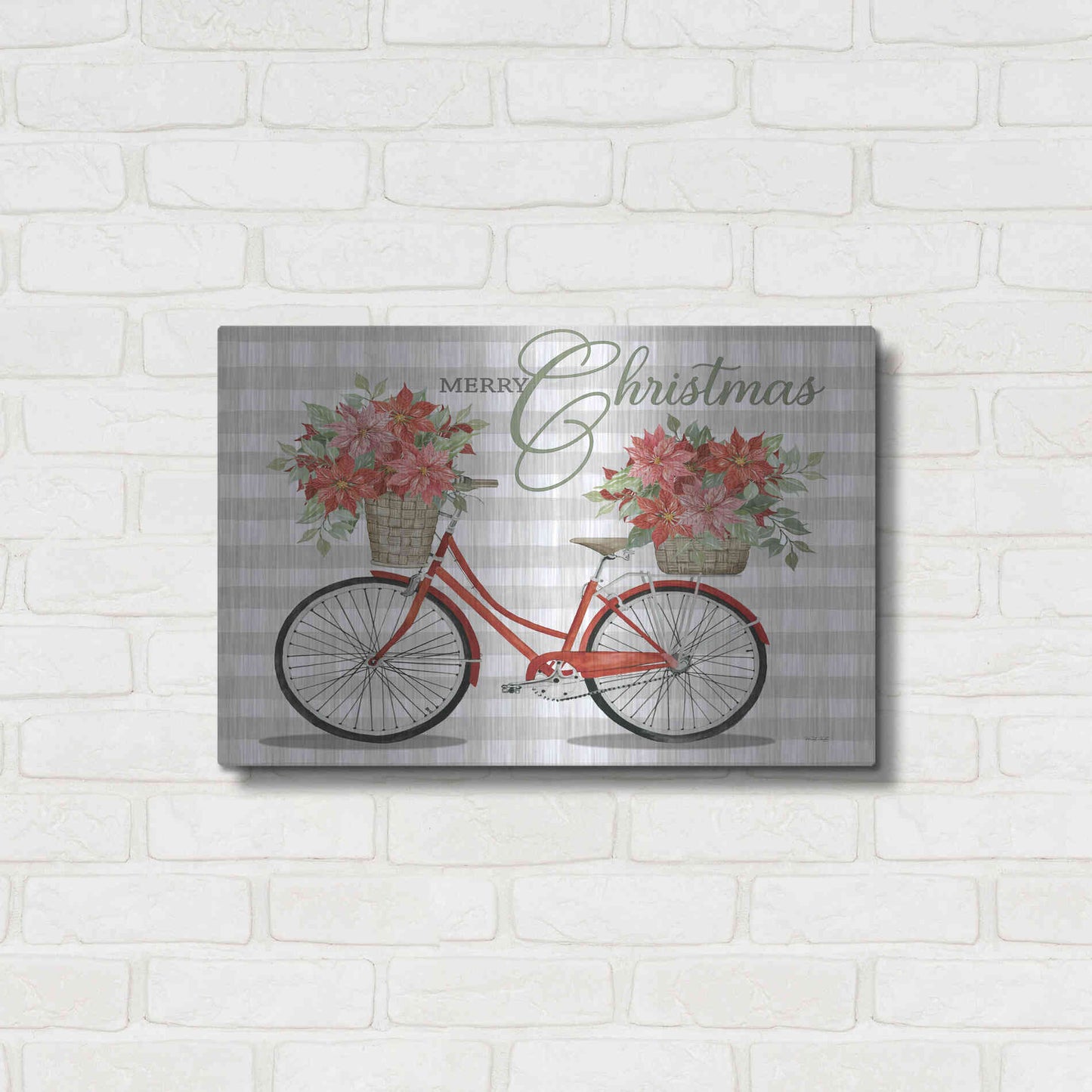 Luxe Metal Art 'Merry Christmas Bicycle I' by Cindy Jacobs, Metal Wall Art,24x16