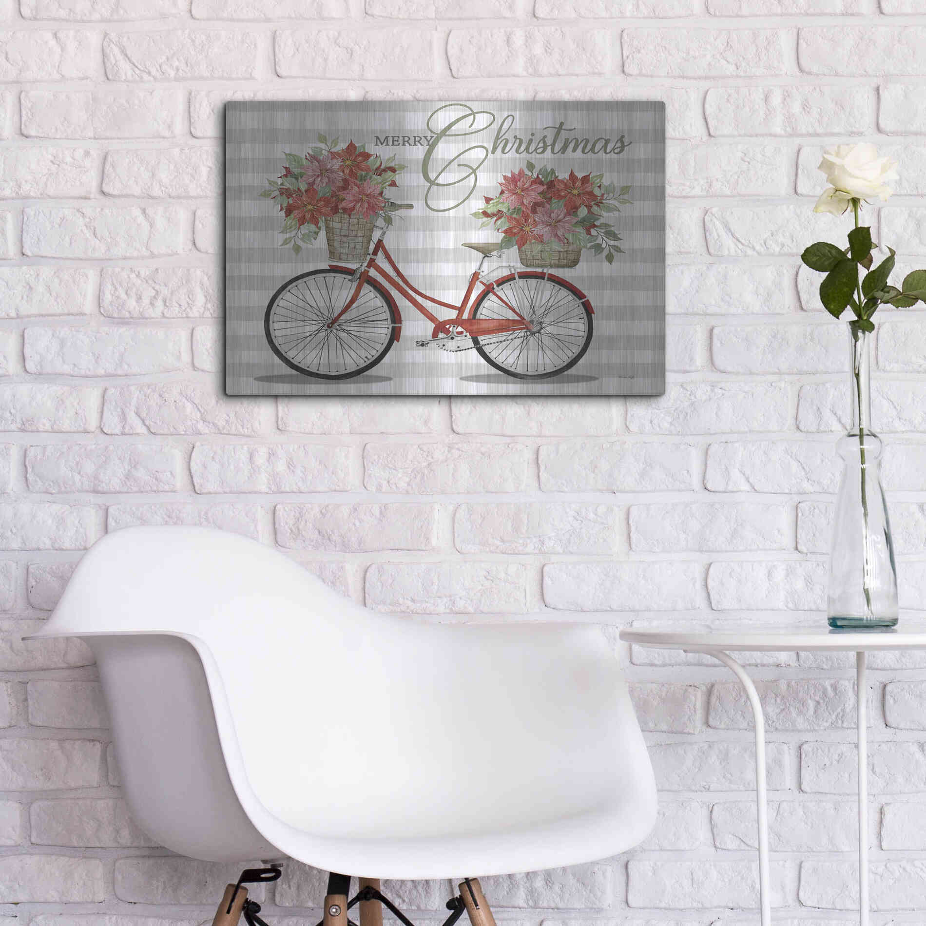 Luxe Metal Art 'Merry Christmas Bicycle I' by Cindy Jacobs, Metal Wall Art,24x16