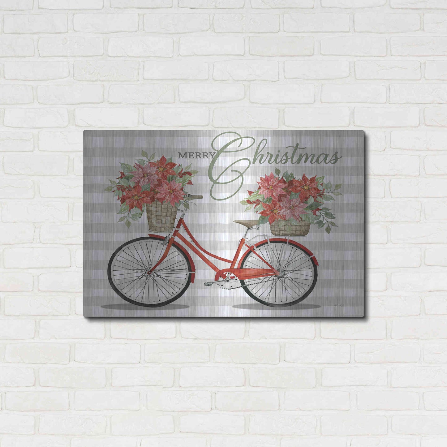 Luxe Metal Art 'Merry Christmas Bicycle I' by Cindy Jacobs, Metal Wall Art,36x24