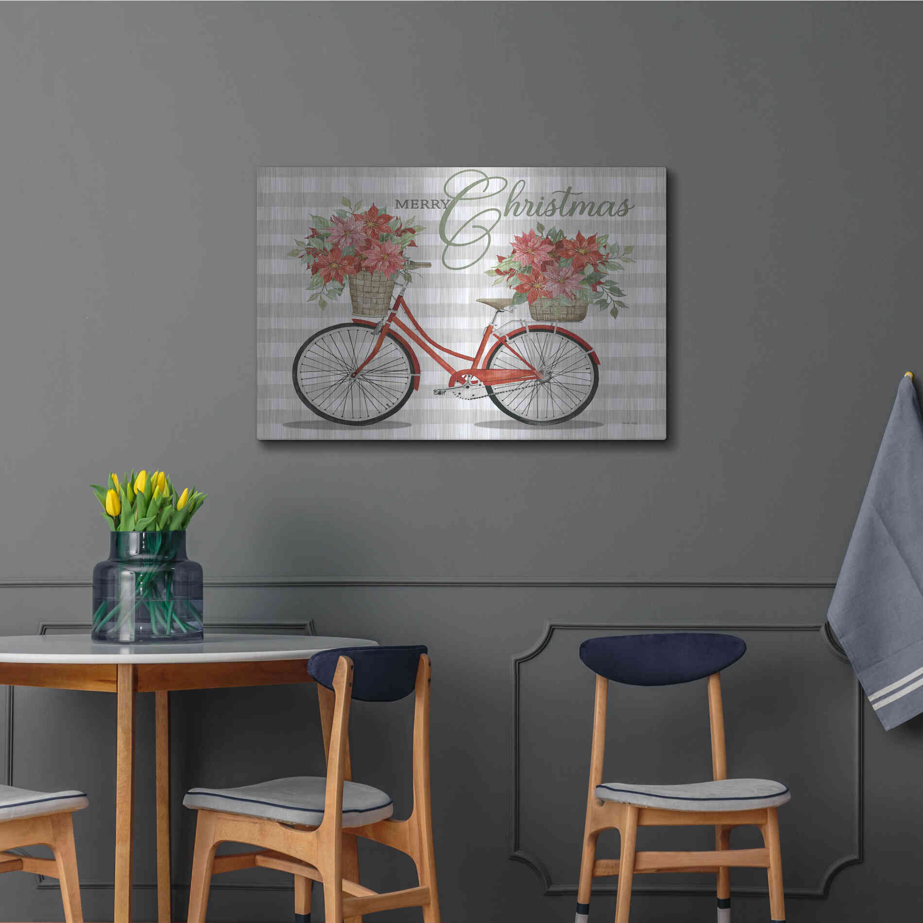 Luxe Metal Art 'Merry Christmas Bicycle I' by Cindy Jacobs, Metal Wall Art,36x24