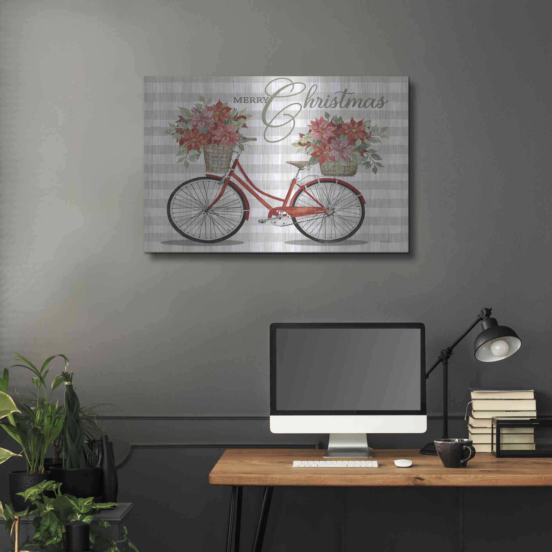 Luxe Metal Art 'Merry Christmas Bicycle I' by Cindy Jacobs, Metal Wall Art,36x24