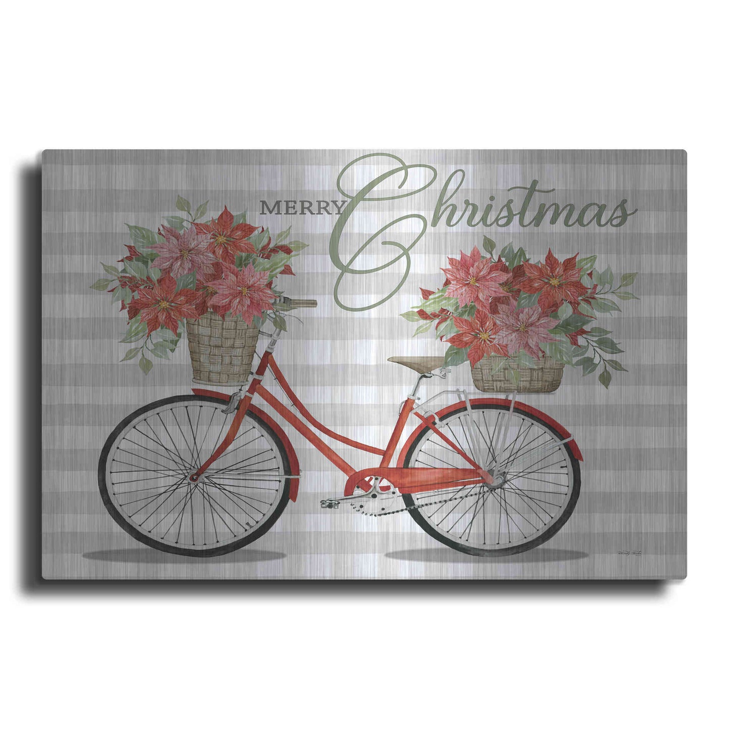 Luxe Metal Art 'Merry Christmas Bicycle I' by Cindy Jacobs, Metal Wall Art