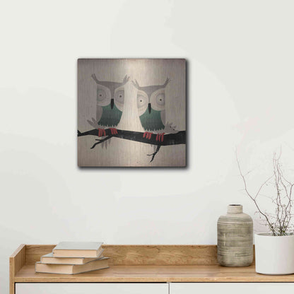 Luxe Metal Art 'Tan Owls Square' by Ryan Fowler, Metal Wall Art,12x12