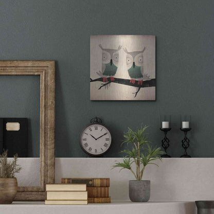 Luxe Metal Art 'Tan Owls Square' by Ryan Fowler, Metal Wall Art,12x12