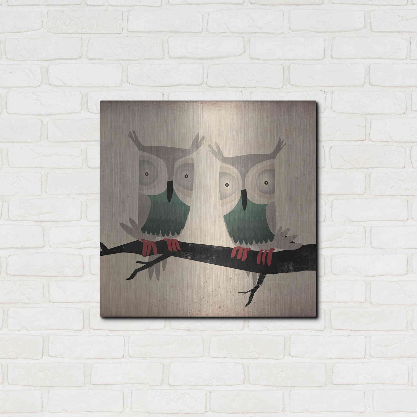 Luxe Metal Art 'Tan Owls Square' by Ryan Fowler, Metal Wall Art,24x24