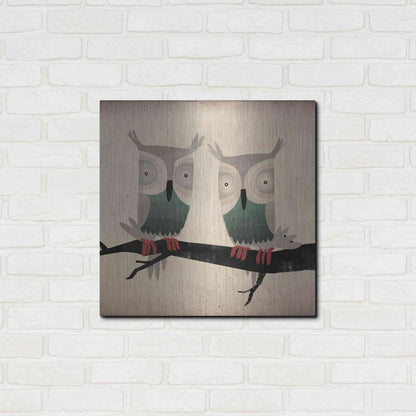 Luxe Metal Art 'Tan Owls Square' by Ryan Fowler, Metal Wall Art,24x24