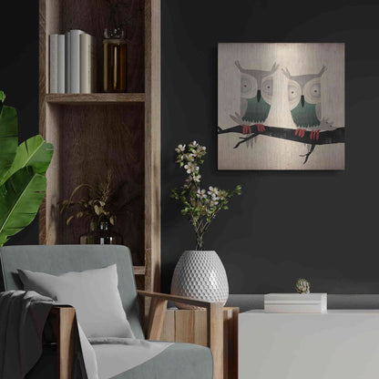 Luxe Metal Art 'Tan Owls Square' by Ryan Fowler, Metal Wall Art,24x24